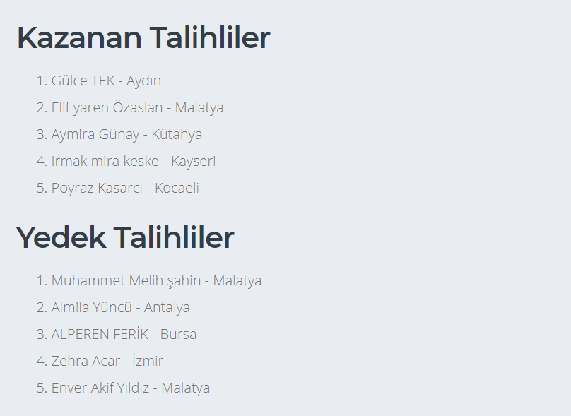 Meb Ders 1. Sınıflar Online Yıl Sonu Denemesi Çekiliş Sonuçları