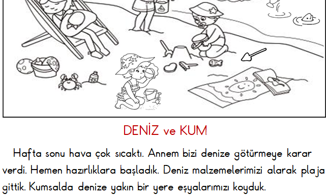 1. Sınıf Türkçe Okuma ve Anlama (Deniz ve Kum) Etkinliği 9