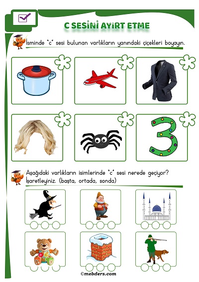 1. Sınıf İlkokuma C Sesi Ayırt Etme Etkinliği