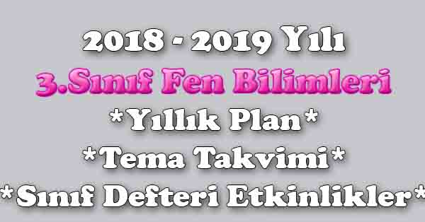 2018 - 2019 Yılı 3. Sınıf Fen Bilimleri Yıllık Plan, Ünite Süreleri, Sınıf Defteri Kazanım Listesi