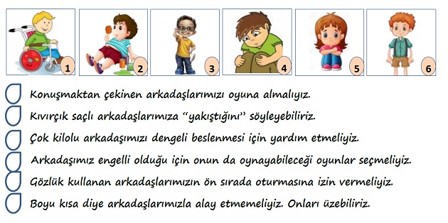 2. Sınıf Hayat Bilgisi Farklılıklar Güzeldir Etkinliği