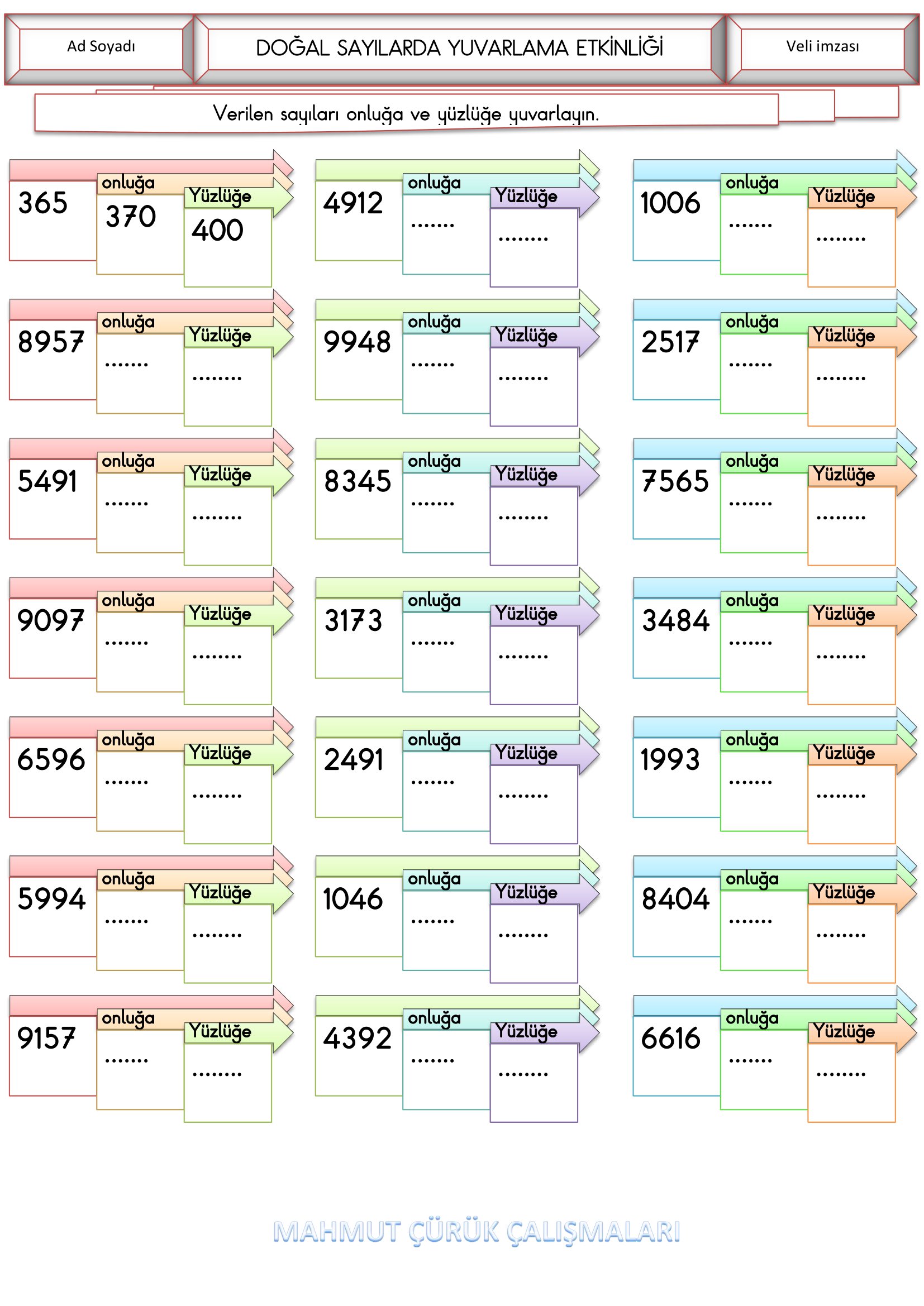 4. Sınıf Matematik Doğal Sayılarda Yuvarlama Etkinliği-2