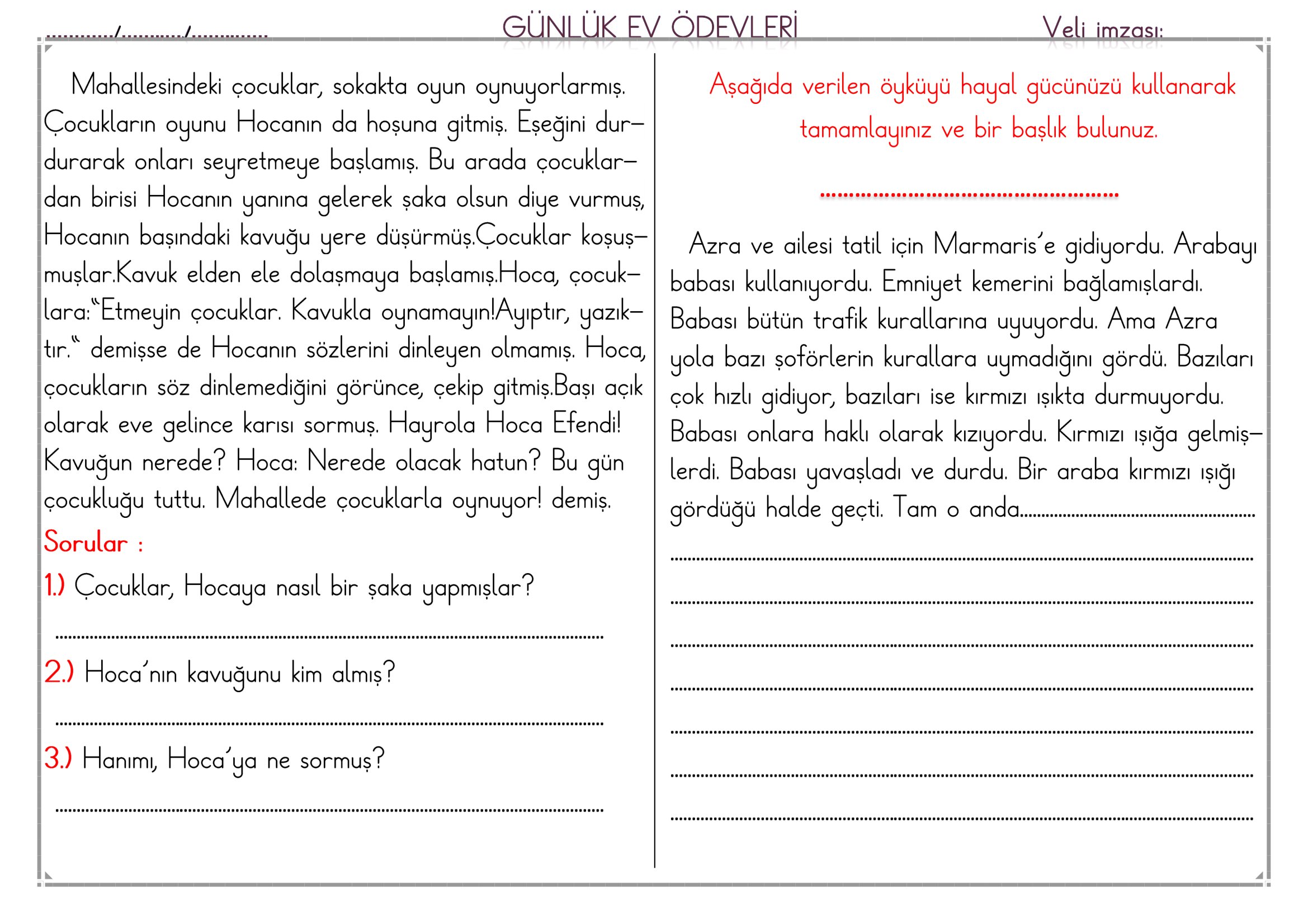 1. Sınıf - 14 Nisan 2026 Günlük Ev Ödevleri