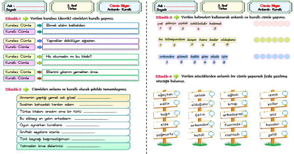 3. Sınıf Türkçe Cümle Bilgisi-1