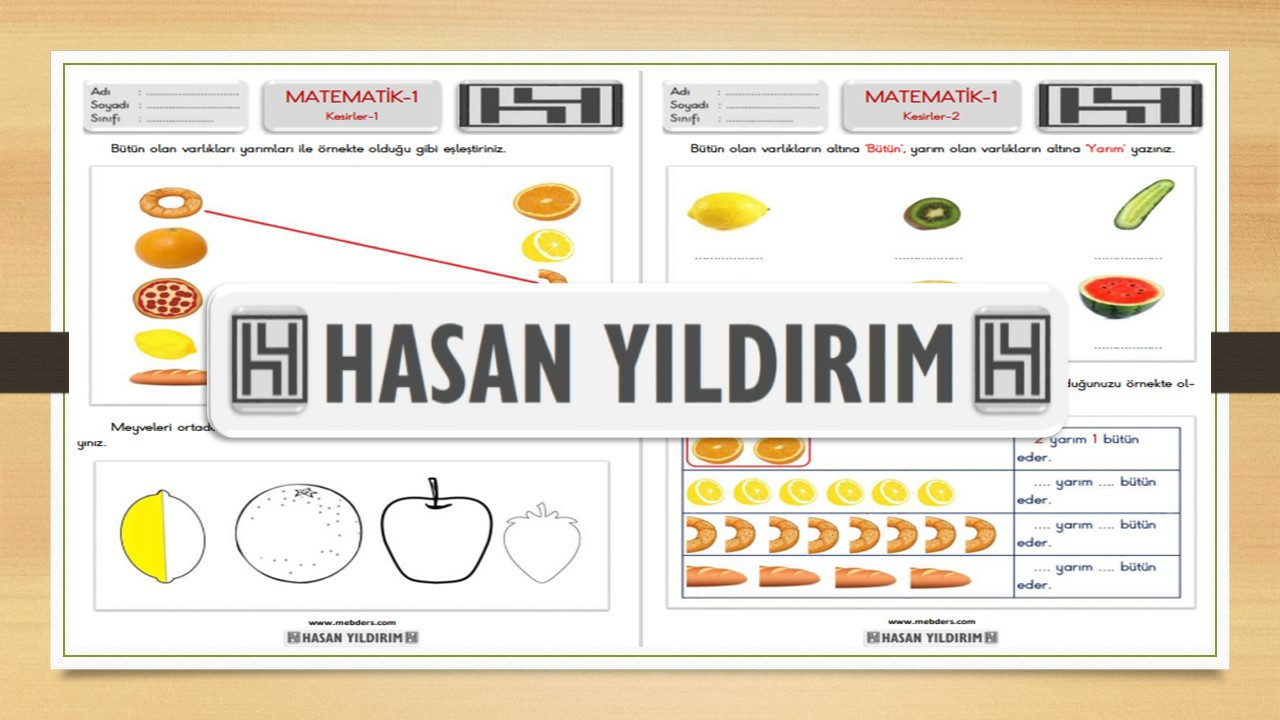 1. Sınıf Matematik Kesirler Çalışma Sayfaları