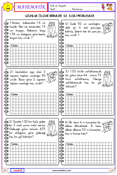 3. Sınıf Matematik Uzunluk Ölçme İle İlgili Problemler Etkinliği 4