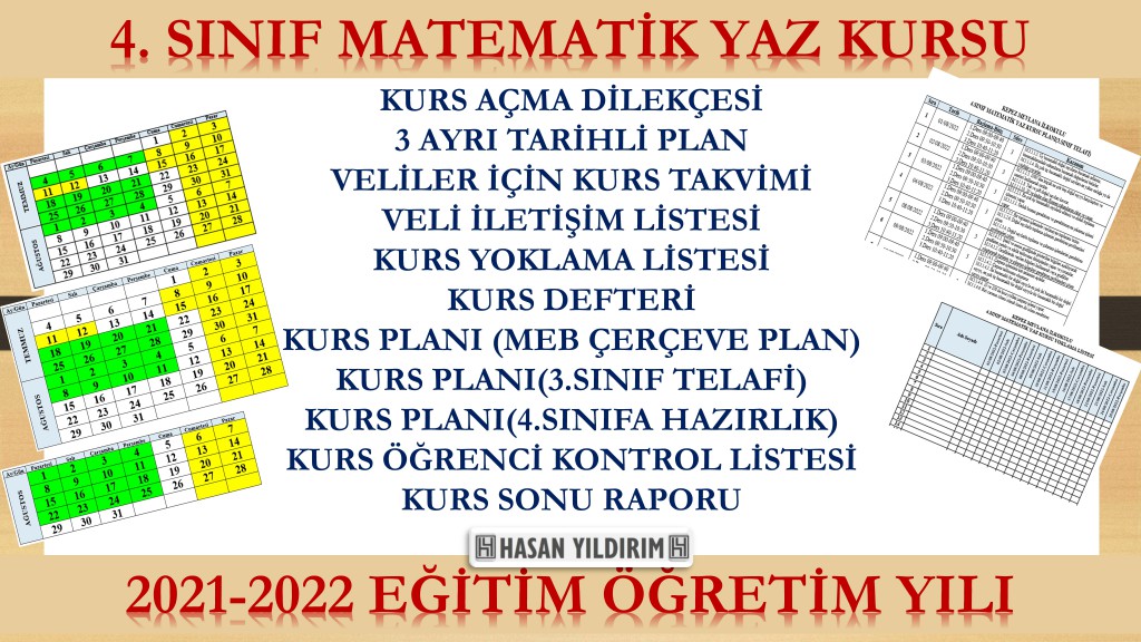 4. Sınıf Matematik Yaz Kursu Planı ve Tüm Evrakları - MEB Çerçeve Plana Göre (2022)