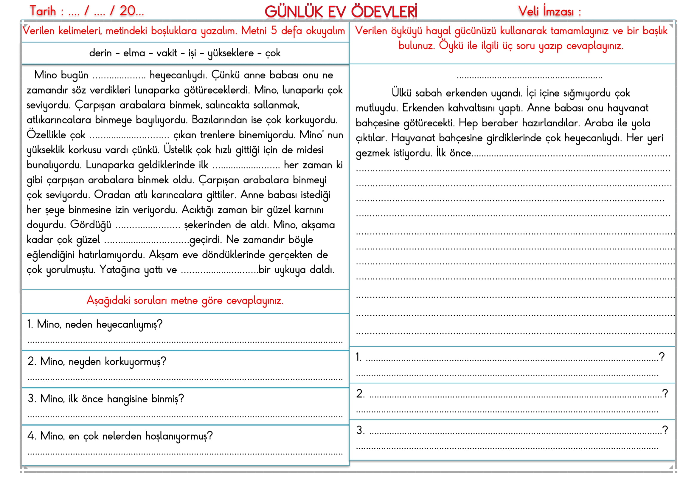 2. Sınıf 19 Kasım 2024 Günlük Ev Ödevleri