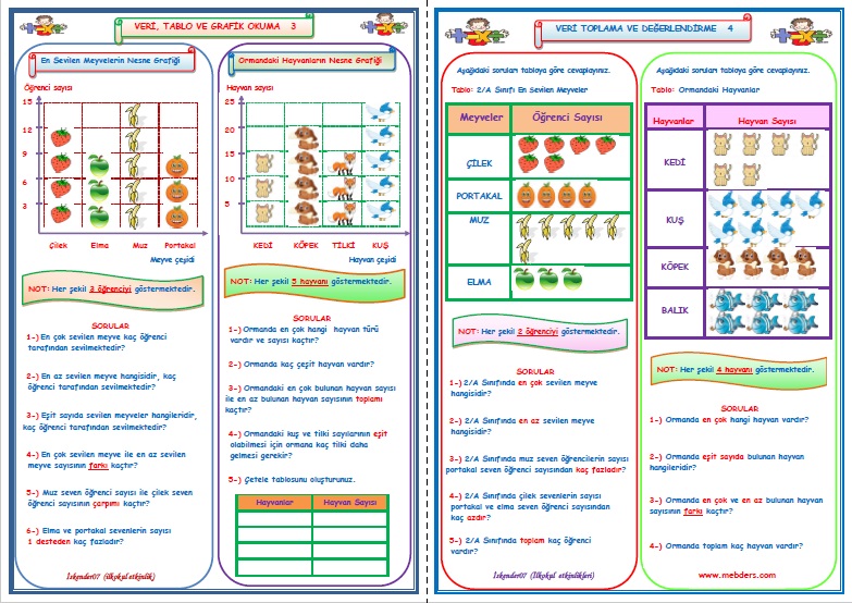 2. Sınıf Matematik Veri Toplama Sınıflama Grafik Okuma Çalışması 3-4