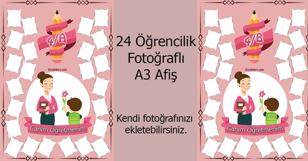 Fotoğraf eklemeli öğretmen ve öğrencilerine özel 4. sınıf afişleri