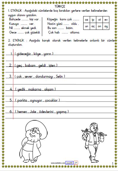1. Sınıf Türkçe Okuma ve Anlama Etkinliği 1