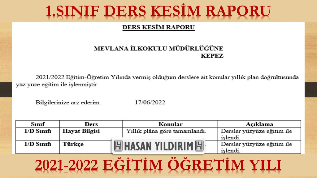 2021-2022 1. Sınıf Ders Kesim Raporu