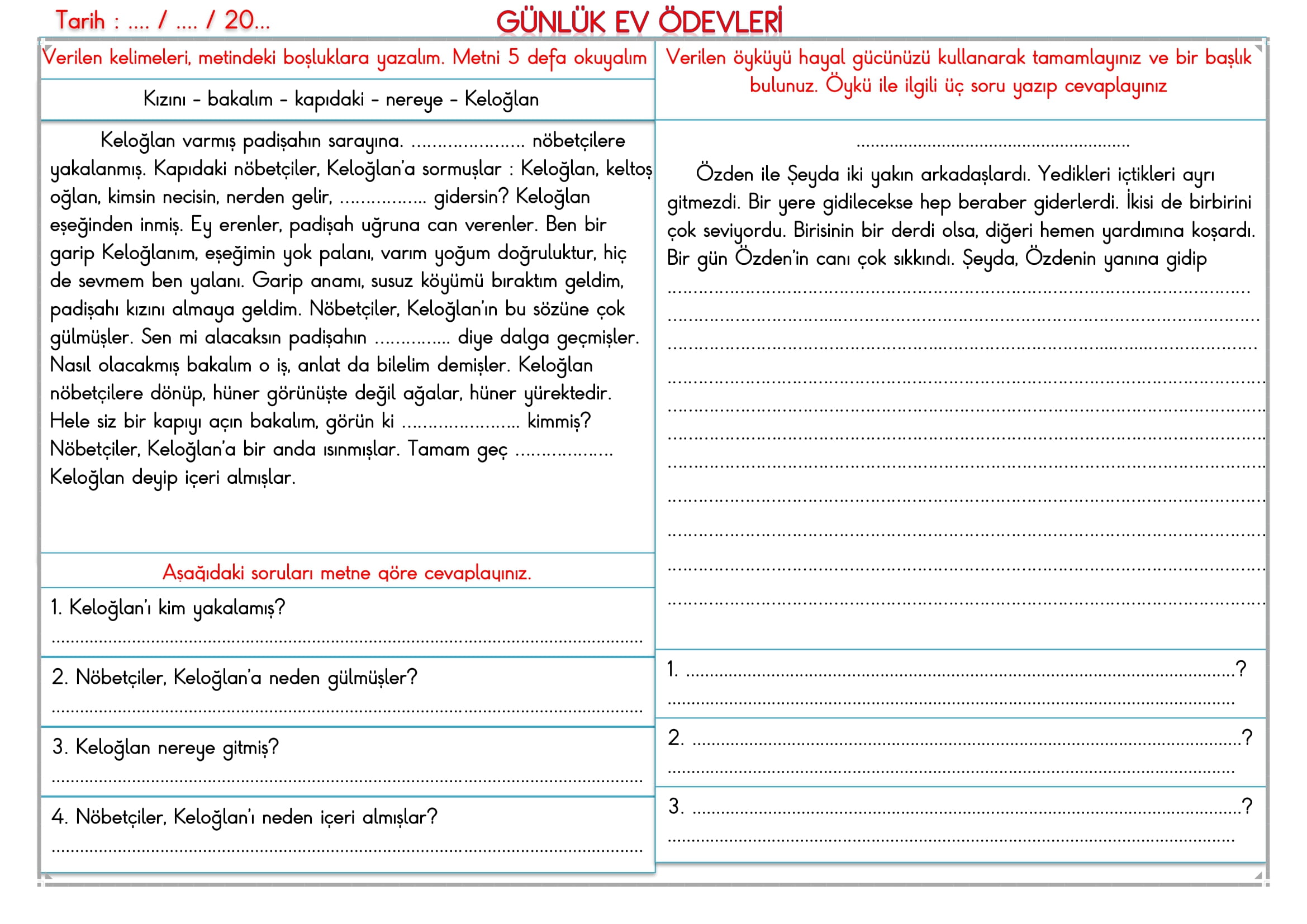 2. Sınıf 28 Mart 2025 Günlük Ev Ödevi