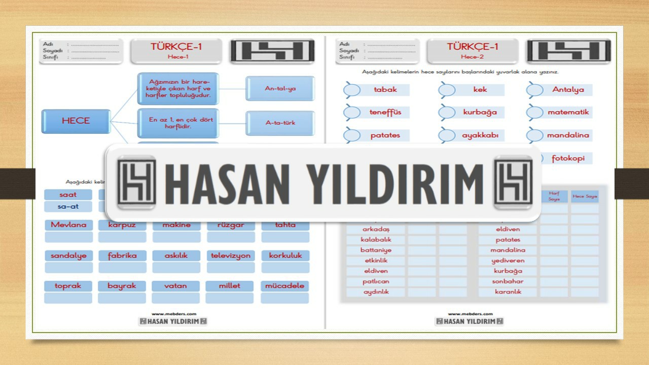 1. Sınıf Türkçe Hece Bilgisi Etkinlik Sayfaları