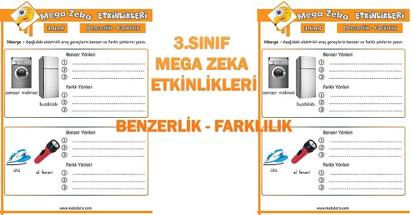 3. Sınıf Mega Zeka Etkinliği - Benzerlik - Farklılık