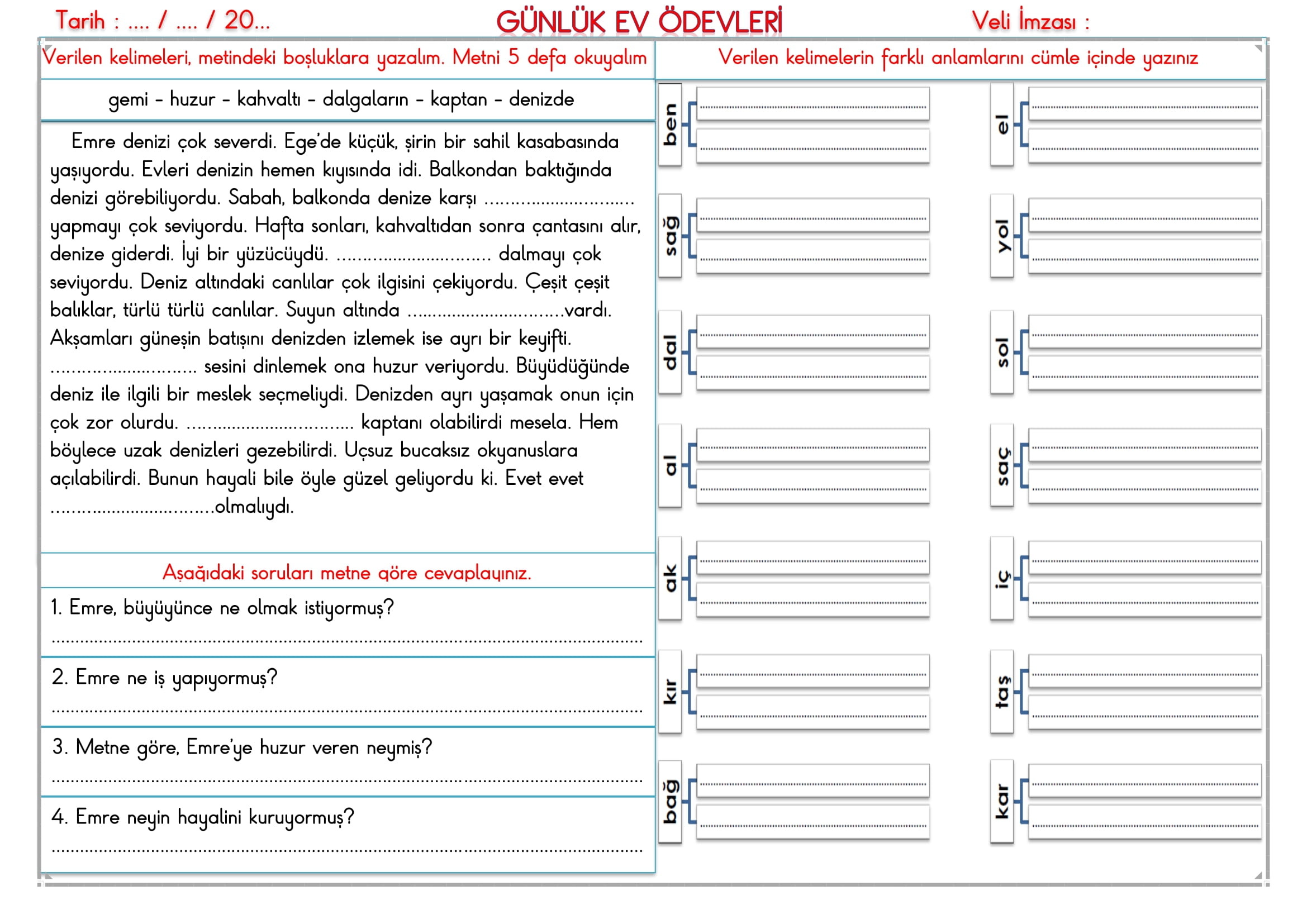 2. Sınıf 12 Şubat 2025 Günlük Ev Ödevi