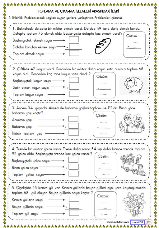 2. Sınıf Matematik Toplama ve Çıkarma  İşlemleri Arasındaki İlişki Etkinliği 5