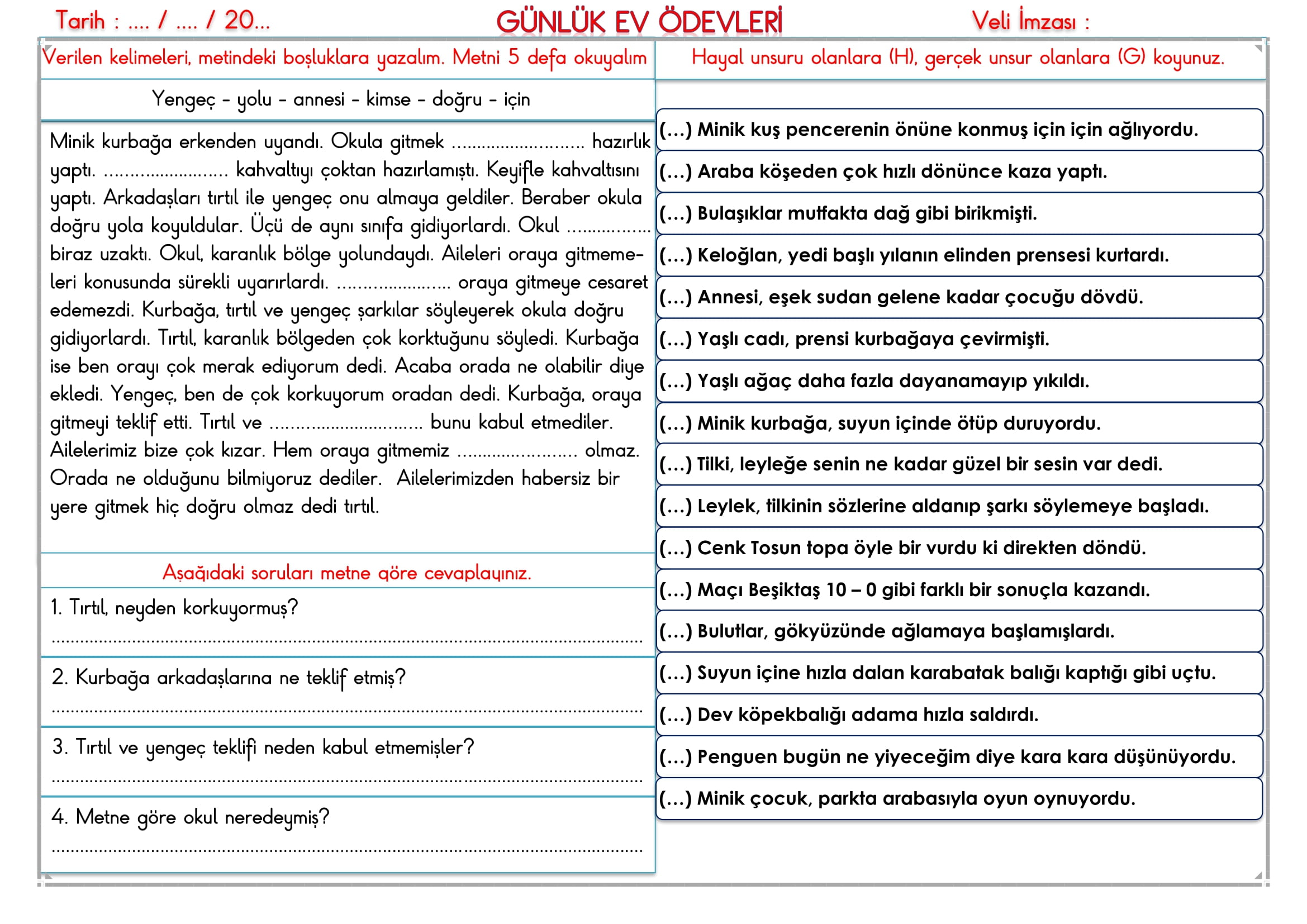 2. Sınıf 25 Şubat 2025 Günlük Ev Ödevi