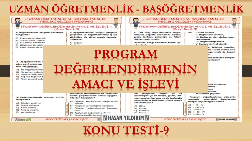 Program Değerlendirmenin Amacı ve İşlevi (Konu Testi-9)