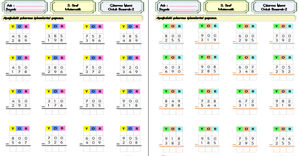 3. Sınıf Matematik Çıkarma İşlemi-Onluk Bozarak-2