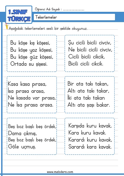 1. Sınıf Tekerlemeler Etkinliği