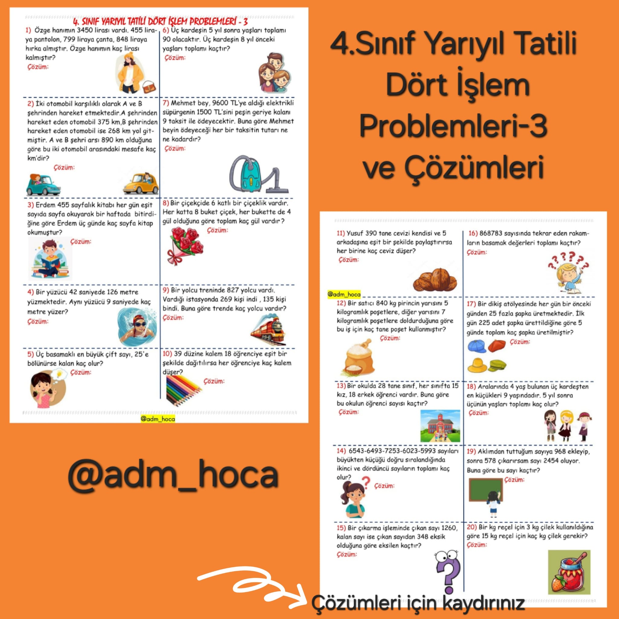 4. Sınıf Matematik Yarı Yıl Tatili Dört İşlem Problemleri -3