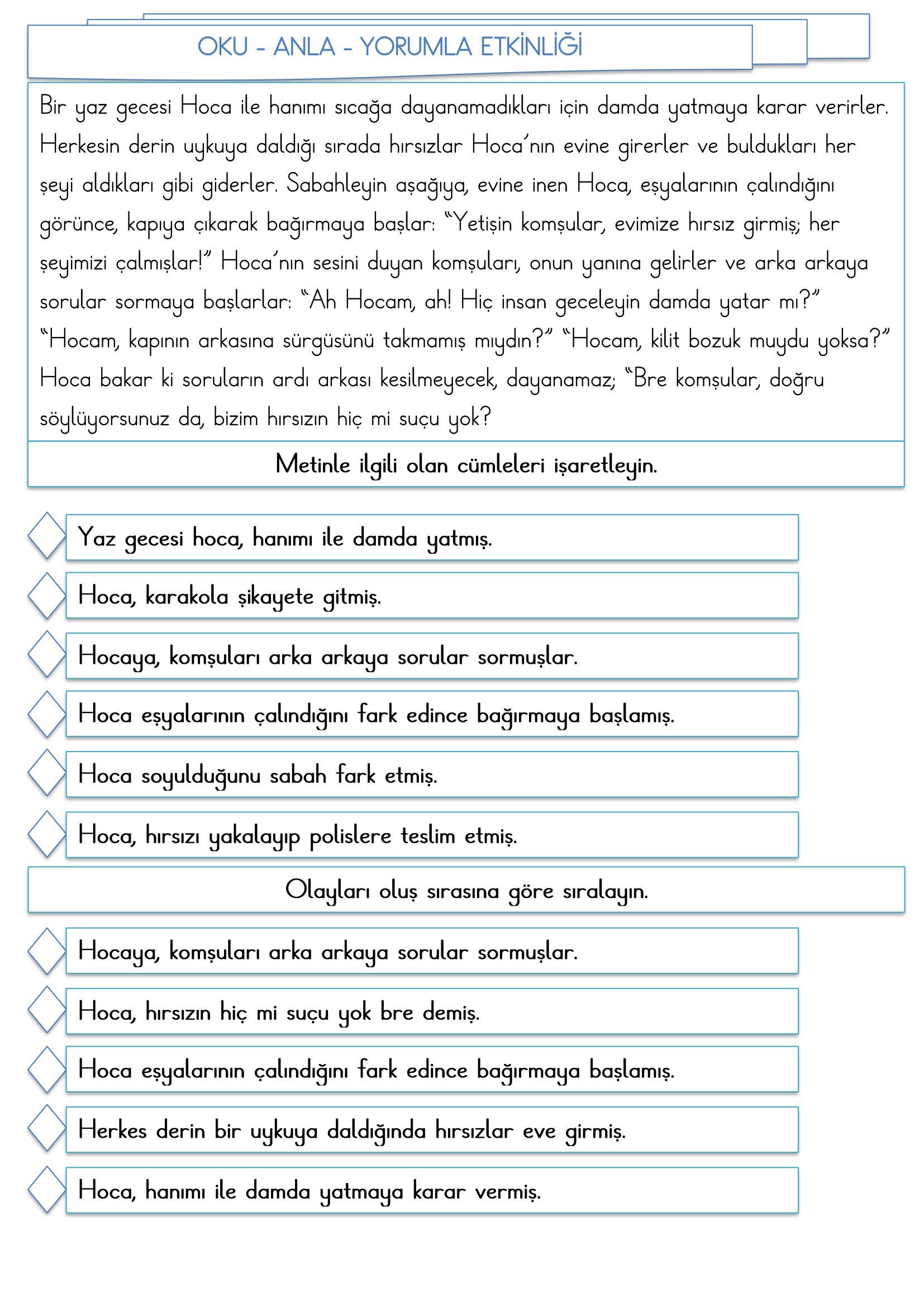 2. Sınıf - Türkçe - Oku Anla Yorumla Etkinliği-1