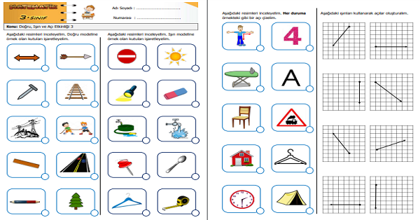 3. Sınıf Matematik Doğru, Işın ve Açı Etkinliği 3