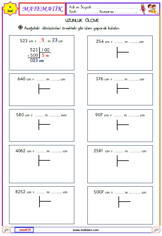 4. Sınıf Matematik Uzunluk Ölçme Etkinliği 19