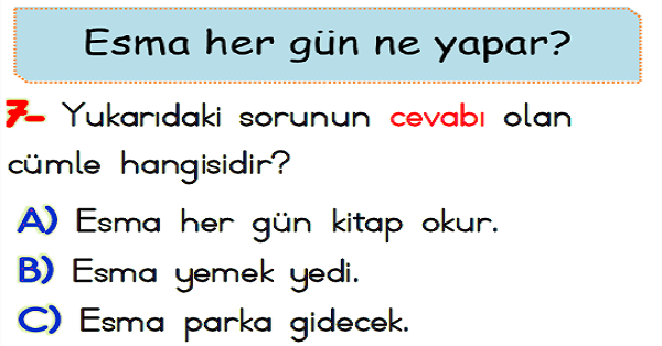 1. Sınıf Türkçe Cümle Yaprak Test