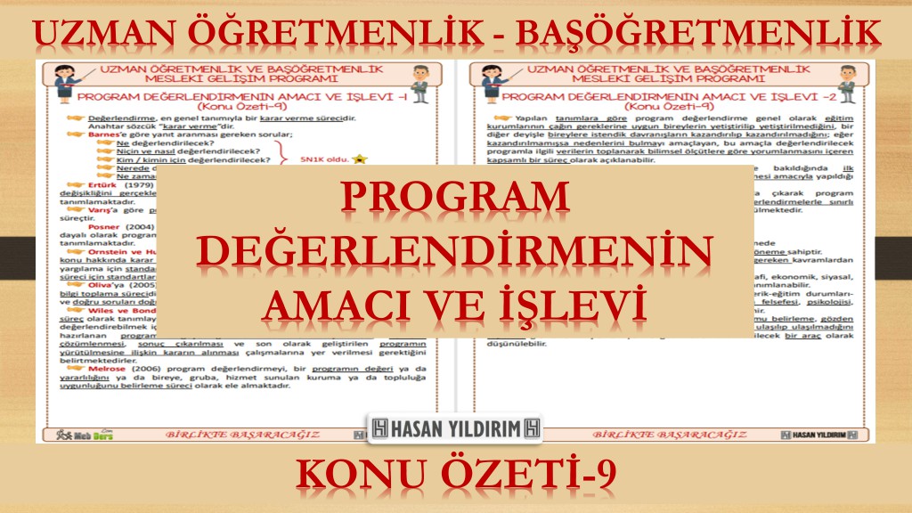 Program Değerlendirmenin Amacı ve İşlevi (Konu Özeti-9)
