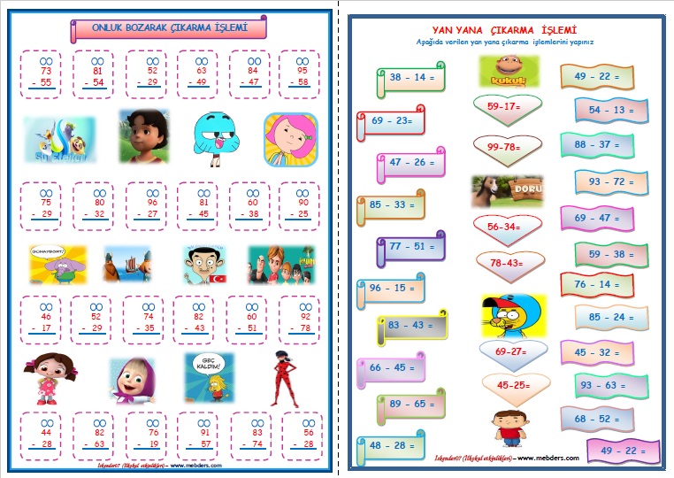 2. Sınıf Matematik Onluk Bozarak Çıkarma İşlemi   (2 sayfa)