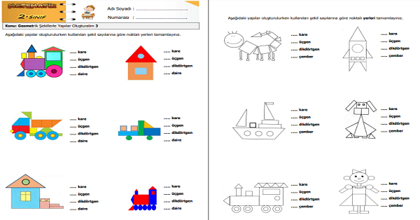 2. Sınıf Matematik Geometrik Şekillerle Yapılar Oluşturalım Etkinliği 3