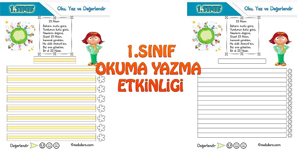 1. Sınıf Türkçe Oku, Yaz ve Değerlendir Etkinliği 1 (23 Nisan)