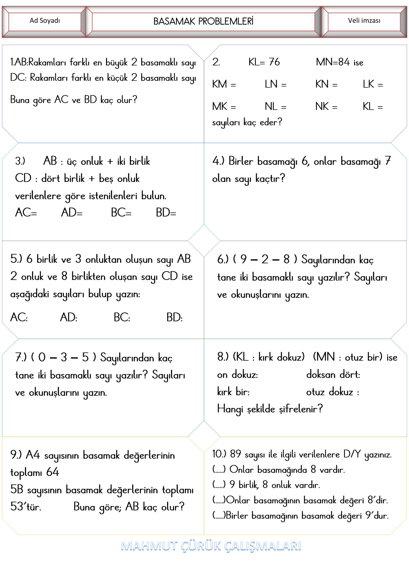 2. Sınıf - Matematik Basamak Problemleri-1