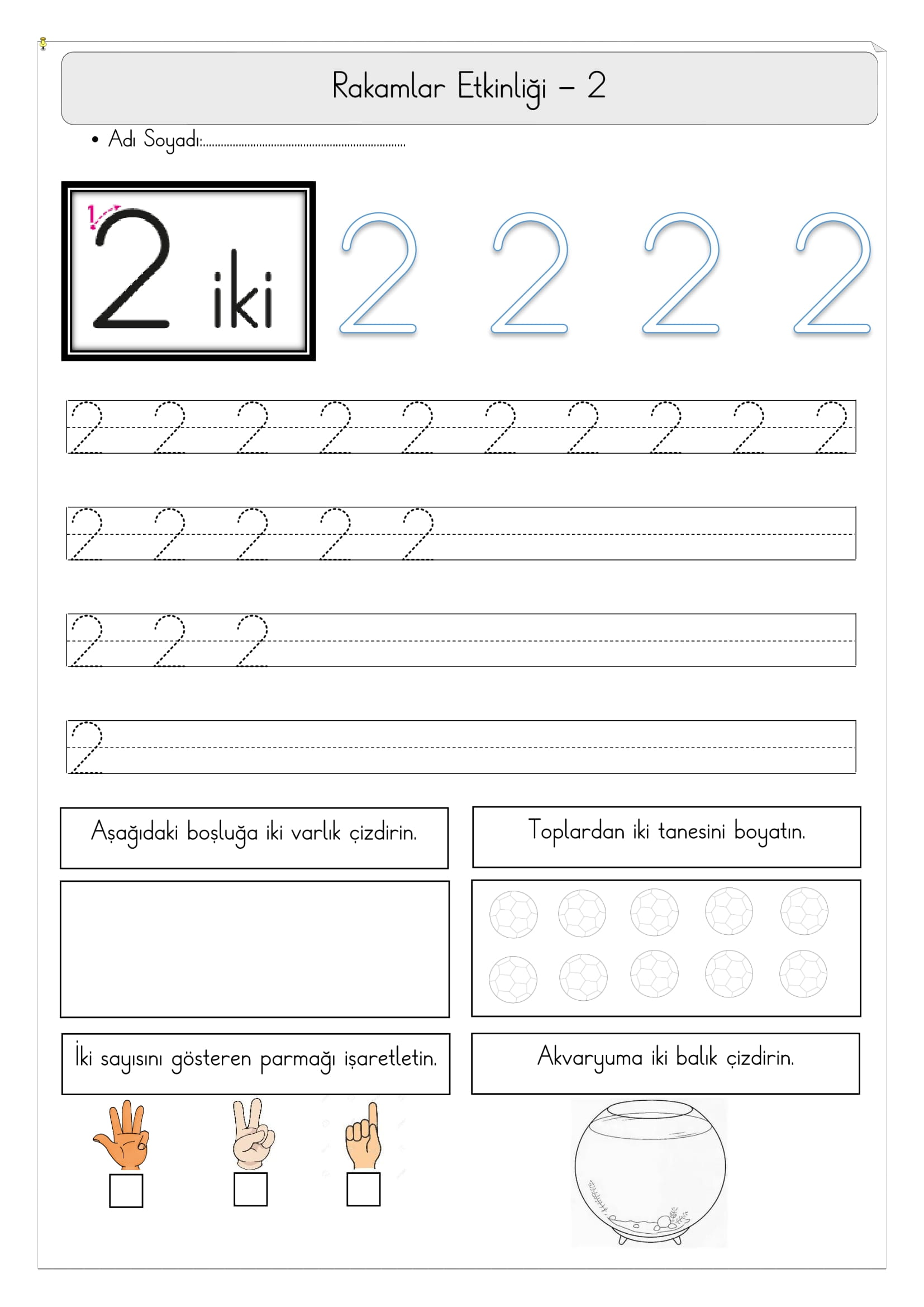 1. Sınıf Matematik 2 Rakamı Etkinliği