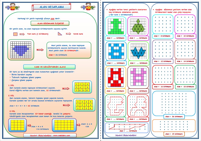 4. Sınıf Matematik Alan Hesaplama Konu Anlatımı ve Etkinlik Çalışması