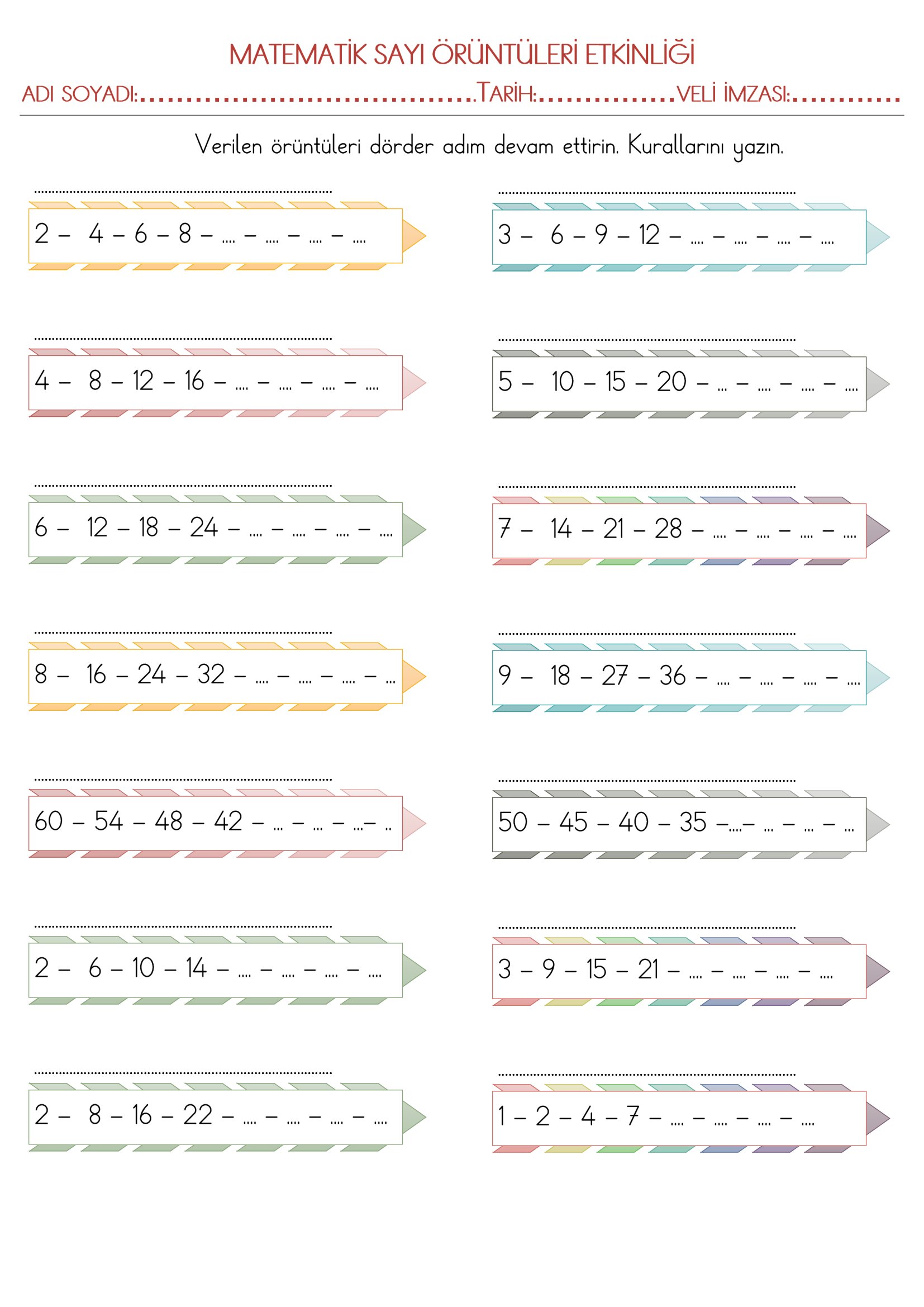 3.Sınıf Matematik Sayı Örüntüleri Etkinliği-1