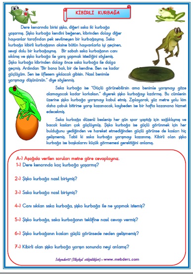 1. Sınıf Türkçe Kibirli Kurbağa Okuma Anlama Metin Çalışması 28