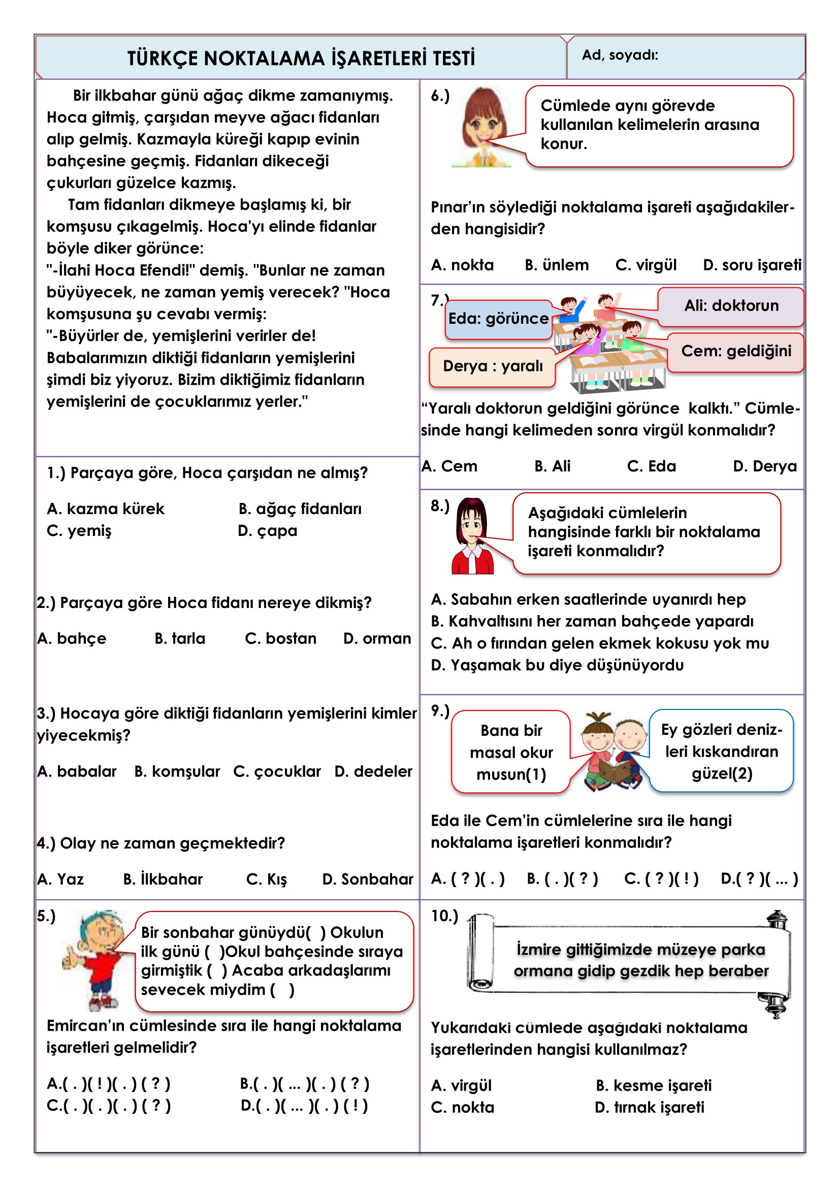 4. Sınıf Türkçe Noktalama İşaretleri Testi