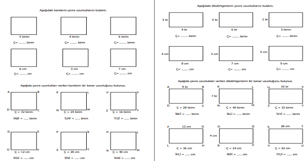 4. Sınıf Matematik Çevre Ölçme (Kare ve Dikdörtgenin Çevre Uzunlukları)