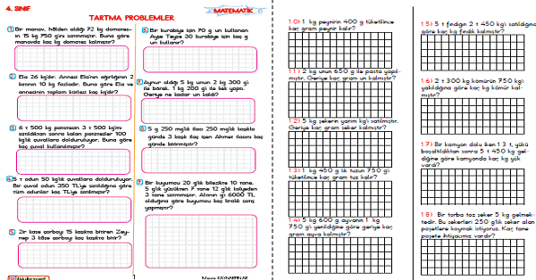 4. Sınıf Matematik Tartma (Kütle) ile İlgili Problemler 4 (5 Sayfa)