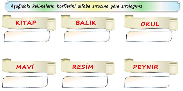 2. Sınıf Türkçe Alfabetik Sıralama Etkinliği-1