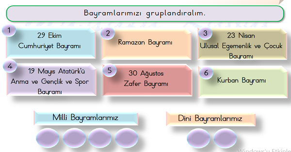 1. Sınıf Hayat Bilgisi Dini Bayramlarımız Etkinliği