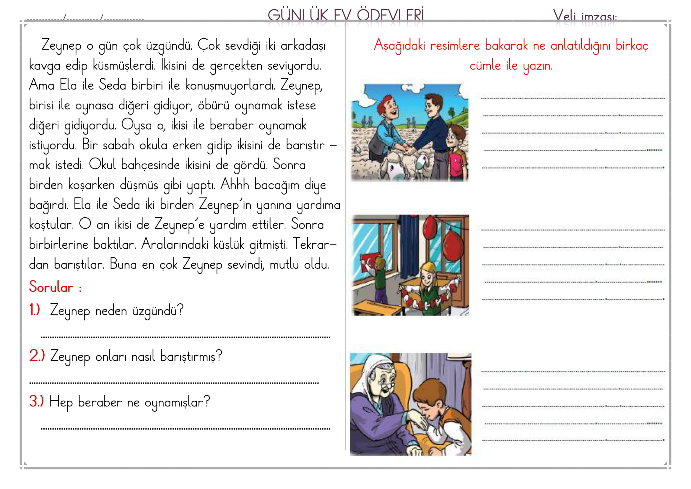 1. Sınıf 14 Mart 2025 Günlük Ev Ödevi