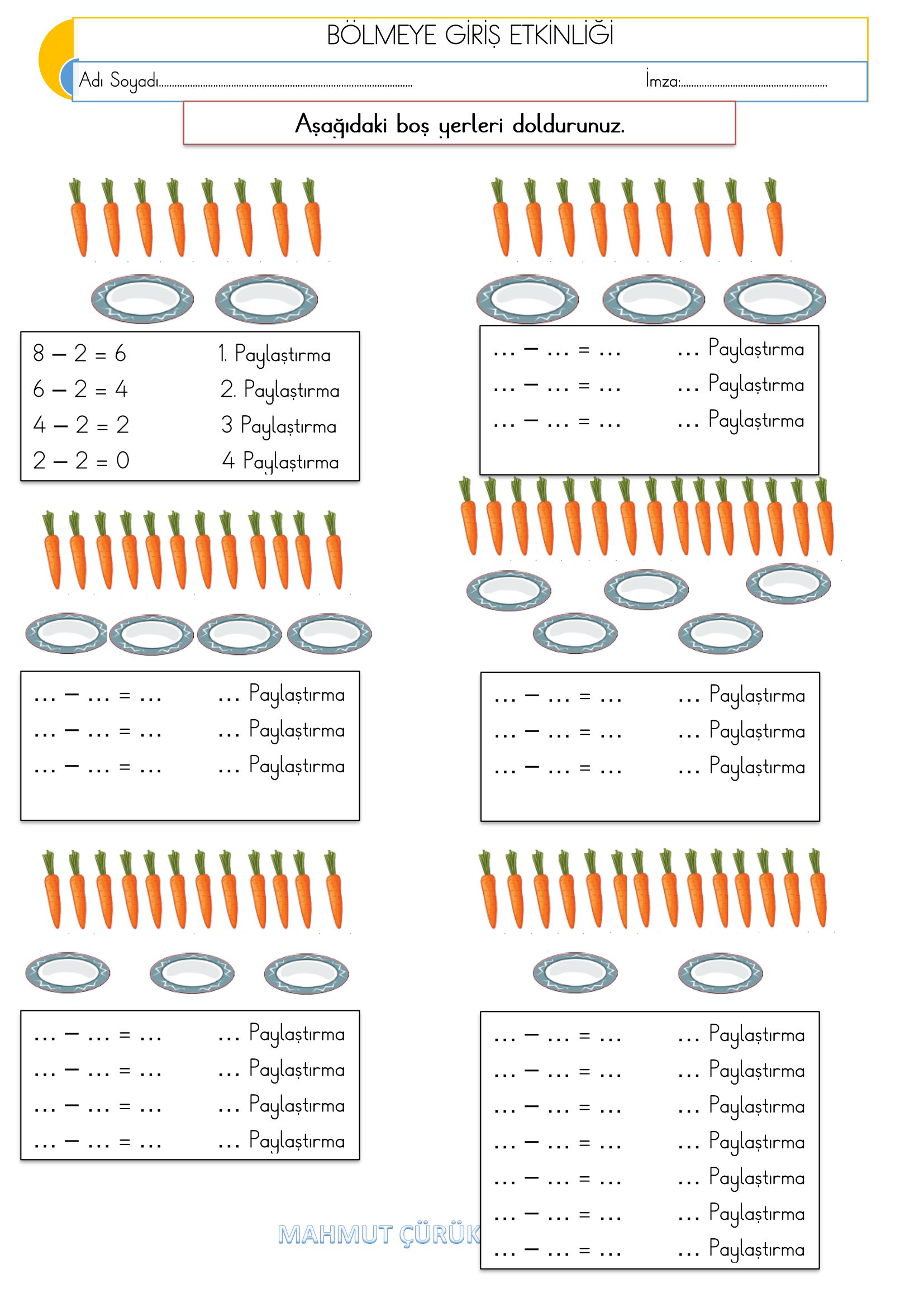2. Sınıf Matematik Bölmeye Giriş Etkinliği-2