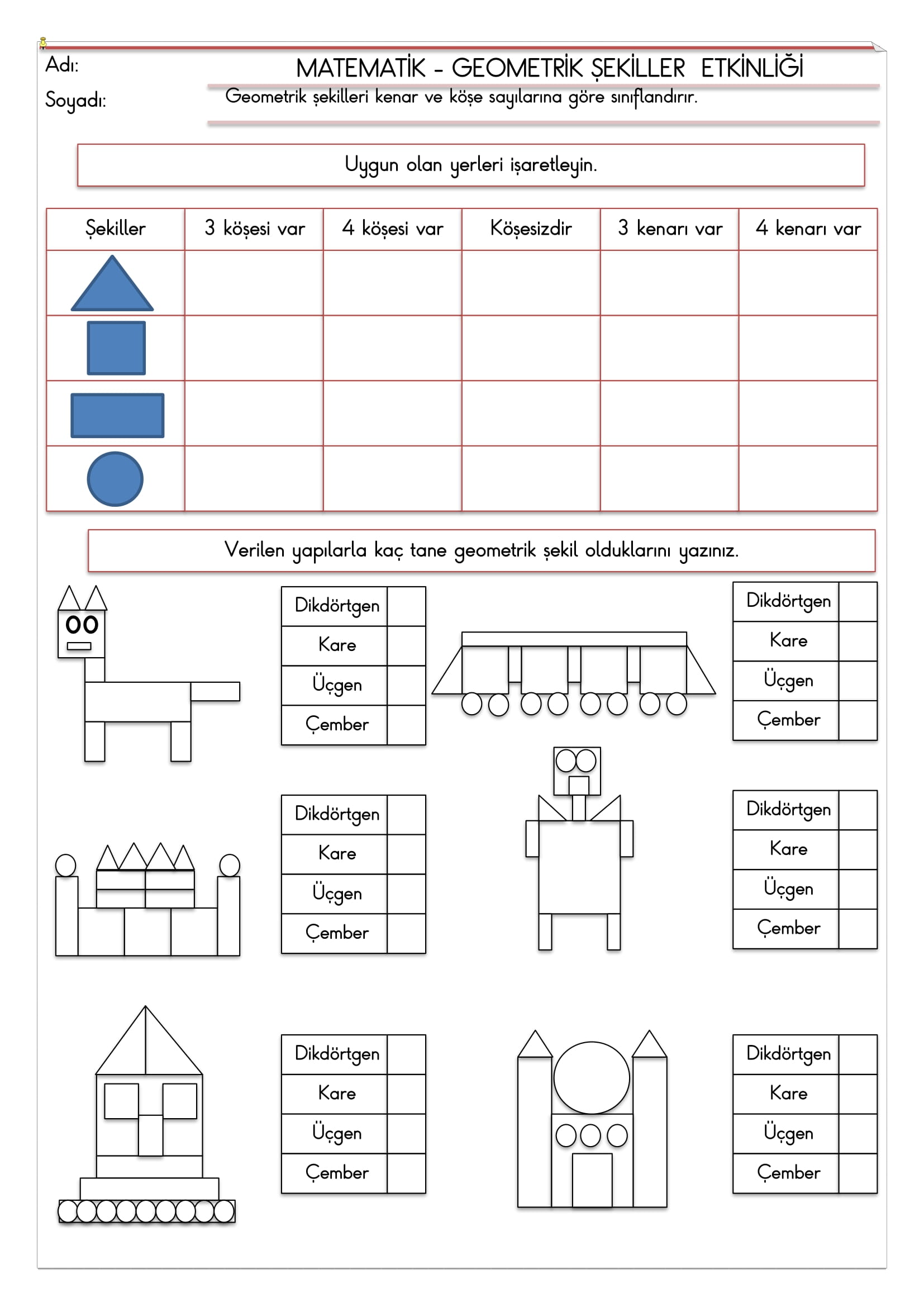 2. Sınıf - Matematik - Geometrik Şekiller Etkinliği