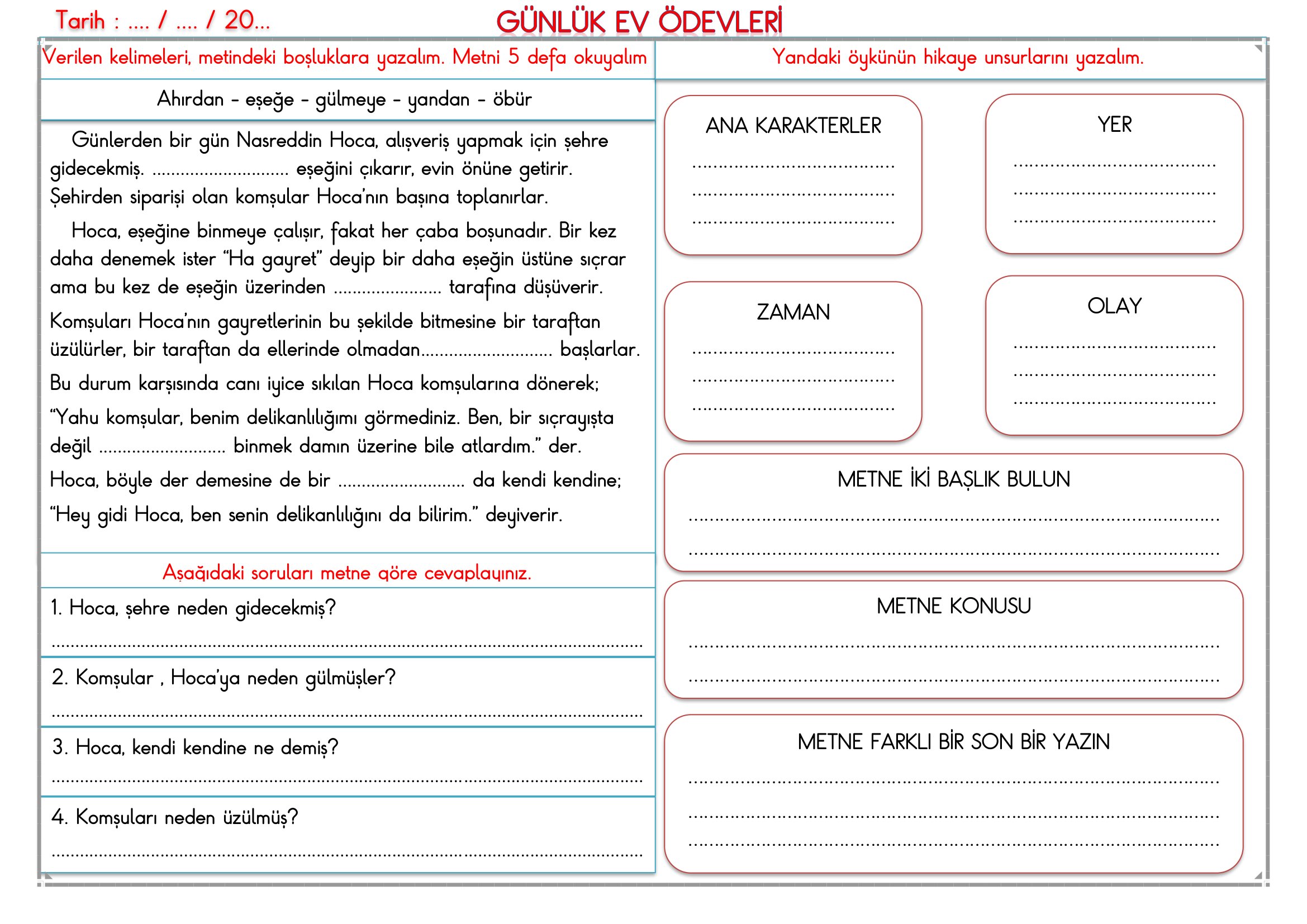 2. Sınıf - 10 Haziran 2026 Günlük Ev Ödevleri
