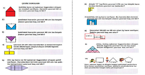 3. Sınıf Matematik Şekillerin Çevre Uzunluğu İle İlgili Problemler