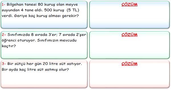 3. Sınıf Matematik Çarpma İşlemi Problemleri-3